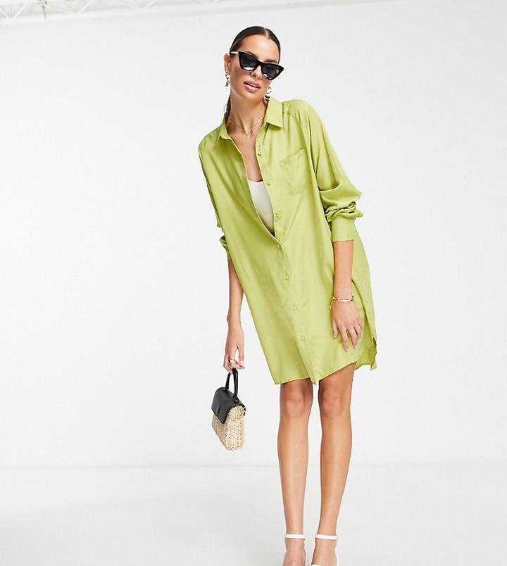 Lola May Tall Dipped Hem Shirt Dress In Chartreuse-green