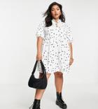 Influence Plus Tie Front Cotton Poplin Mini Dress In White Polka Dot-black