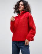 Asos Sweater With Hood In Knit And Sweat Mix-red