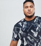 Asos Design Plus Relaxed T-shirt With All Over Statue Print In Velour - Black