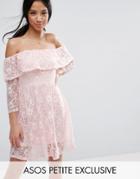 Asos Petite Long Sleeve Dress With Off Shoulder Ruffle Detail - Pink