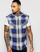 Religion Sleeveless Check Shirt With Raw Edges - Blue