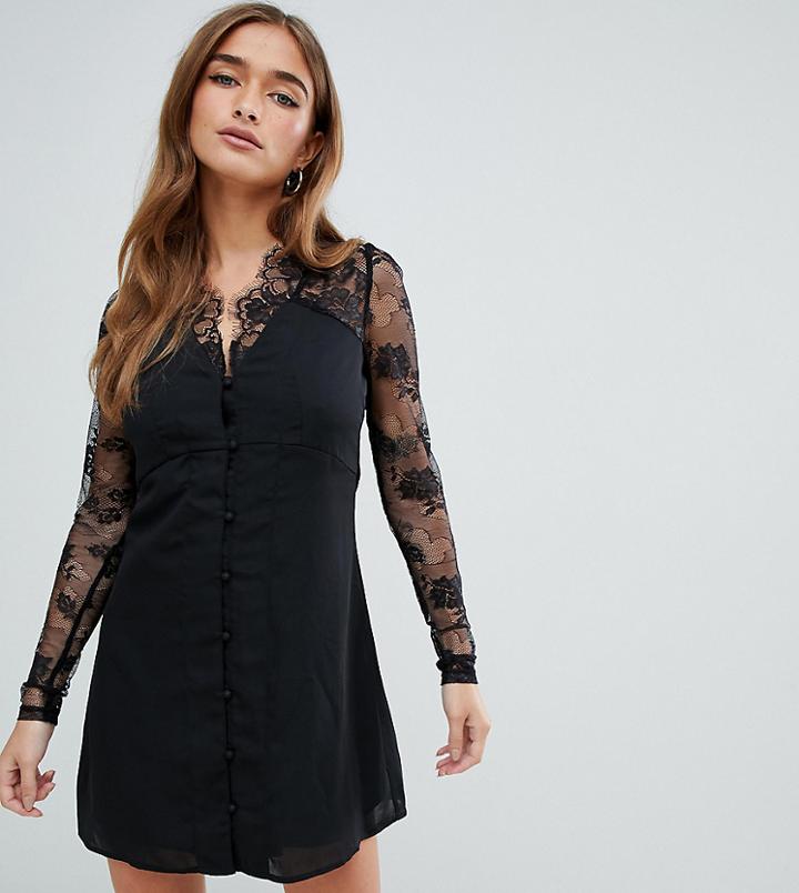 Fashion Union Petite Skater Dress With Lace Inserts - Black