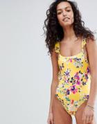French Connection Floral Frill Swimsuit-yellow