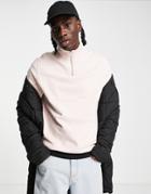 Asos Design Sweatshirt With Half Zip In Washed Pink-purple