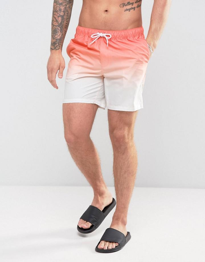 Asos Swim Short In Orange Dip Dye In Mid Length - Orange