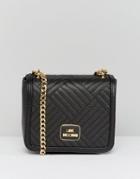 Love Moschino Shiny Quilted Clutch Bag With Across Body Strap - Black