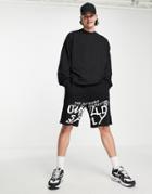 Asos Unrvlld Spply Oversized Long Jersey Shorts With Logo Graffiti Print In Black