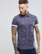 Asos Skinny Denim Shirt With Check In Blue And Long Sleeve - Blue