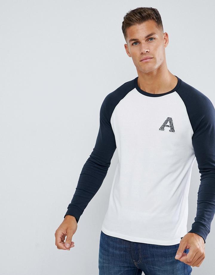 Burton Menswear Raglan Long Sleeve Top With A Motif In Navy - Blue