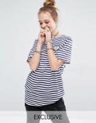 Reclaimed Vintage Stripe Breton Tee With Merci Heart Patch - Blue