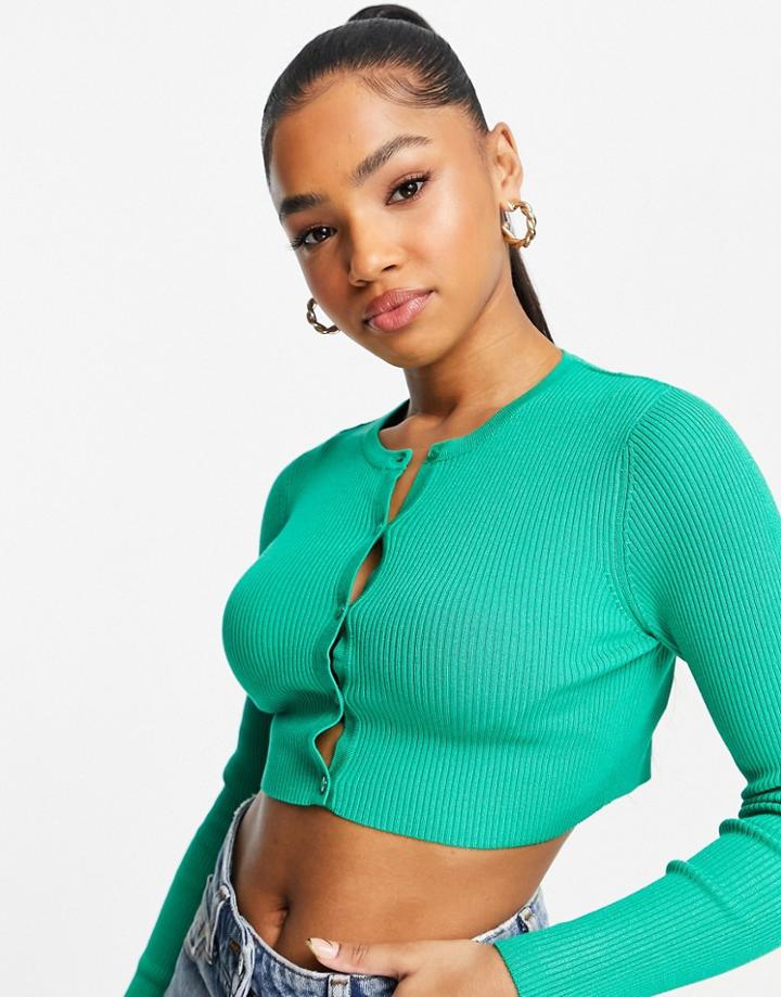Miss Selfridge Eco Rib Cardigan In Green - Part Of A Set