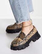 Glamorous Chunky Loafers In Natural Snake Print-multi