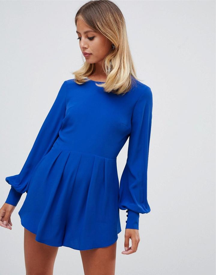 Asos Design Romper With Frill Hem-blue