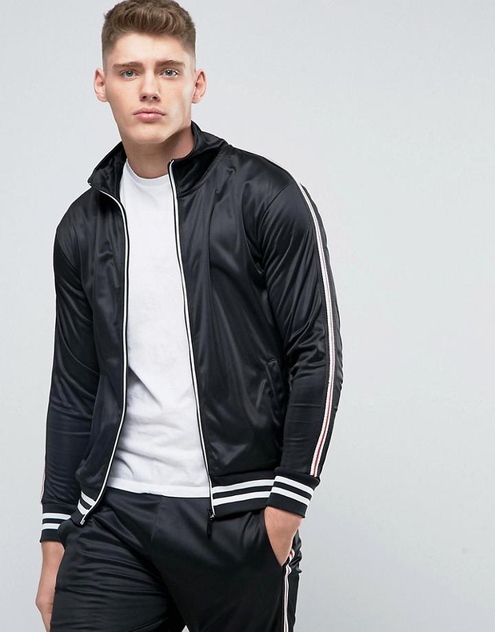 Brave Soul Vintage Zip Through Track Jacket - Black