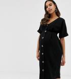 Asos Design Maternity Button Through Midi Wiggle Dress-black