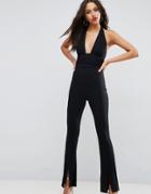 Asos Jersey Jumpsuit With Halter Neck And Plunge Detail - Black