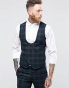 Noose & Monkey Super Skinny Db Vest In Plaid With Stretch - Green