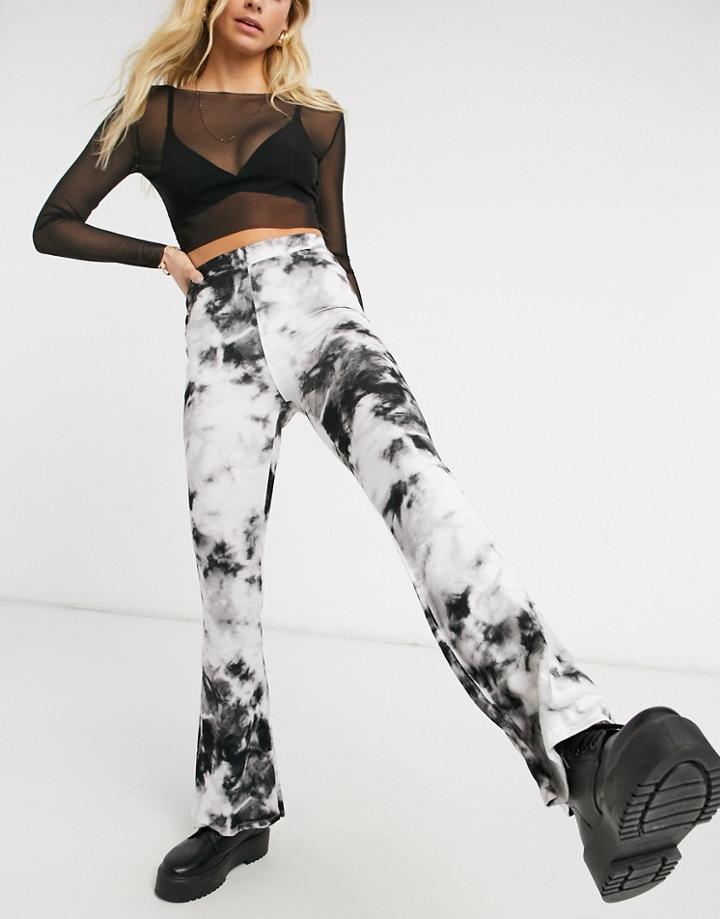 Asos Design Flare Pants In Tie Dye Print-multi