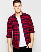 Asos Shirt With Red And Navy Check In Regular Fit