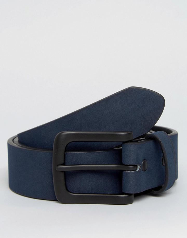 Asos Belt In Navy Faux Suede - Blue