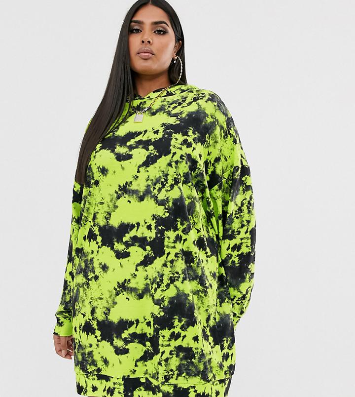 Asos Design Curve Tie Dye Hoodie Sweat Dress - Multi