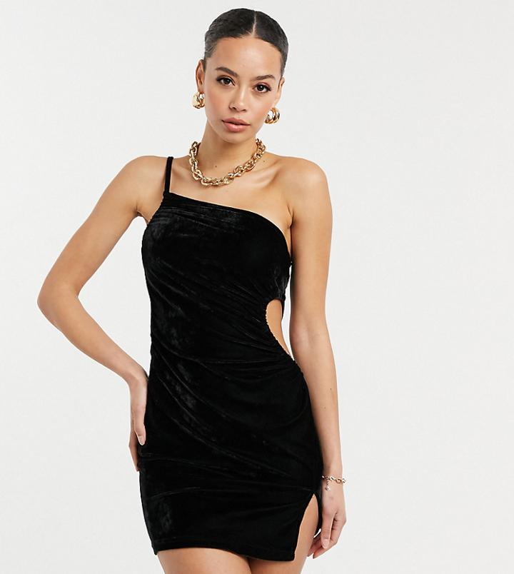 Parisian Tall One Shoulder Cut Out Velvet Dress In Black