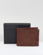 Pretty Green Paisley Embossed Leather Bi Fold Wallet In Brown With Gift Box - Brown