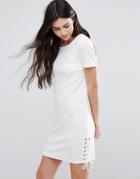 Vila T-shirt Dress With Lace Tie Up Detail - White