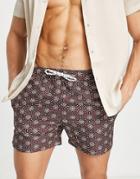 New Look Swim Shorts With Tile Print In Burgundy-red