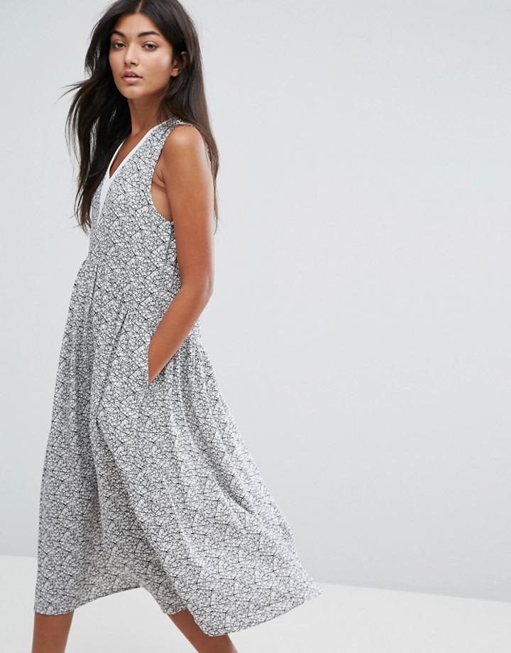 Y.a.s Cell Floral Print Midi Tea Dress - Blue