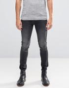 Asos Super Skinny Jeans With Satin Side Stripe In Washed Black - Black