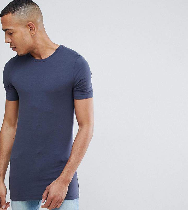 Asos Design Tall Longline Muscle Fit T-shirt With Crew Neck And Stretch In Grey - Gray