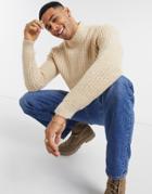 Only & Sons High Neck Chunky Sweater In Sand-neutral