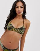 Weekday Leaves Print Bikini Top In Dark Green - Multi