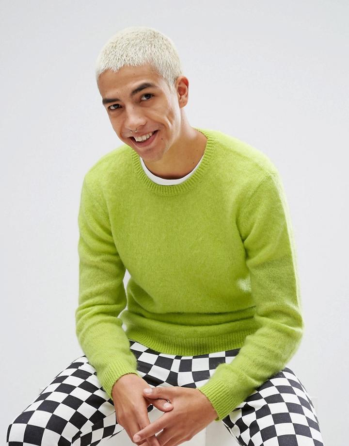Asos Mohair Wool Blend Sweater In Lime Green - Green