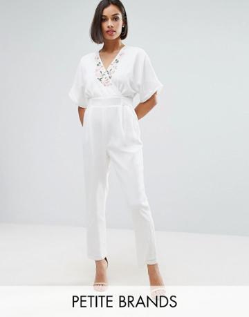 Uttam Boutique Petite Jumpsuit With Embroidery - Cream