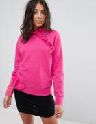 Miss Selfridge High Neck Ruffle Sweater - Pink