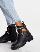 Miss Selfridge Adonis Black Embellished Buckle Boots