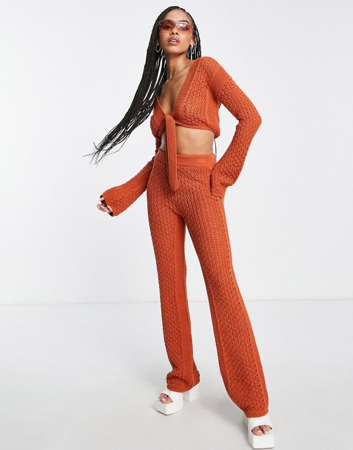 Asos Design Knit Wide Leg Beach Pants In Orange - Part Of A Set