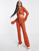 Asos Design Knit Wide Leg Beach Pants In Orange - Part Of A Set
