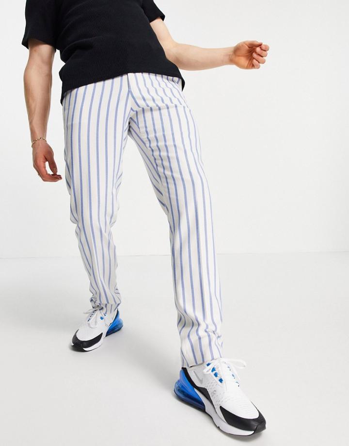 Asos Design Slim Soft Tailored Suit Pants With Blue Stripe And Jogger Waistband-blues