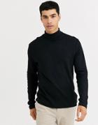 New Look Long Sleeve Roll Neck T-shirt In Black
