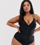 Asos Design Curve Wrap Front Swimsuit With Metallic Tape Straps-multi