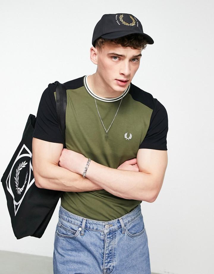Fred Perry Paneled Tipped T-shirt In Khaki-green