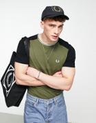Fred Perry Paneled Tipped T-shirt In Khaki-green