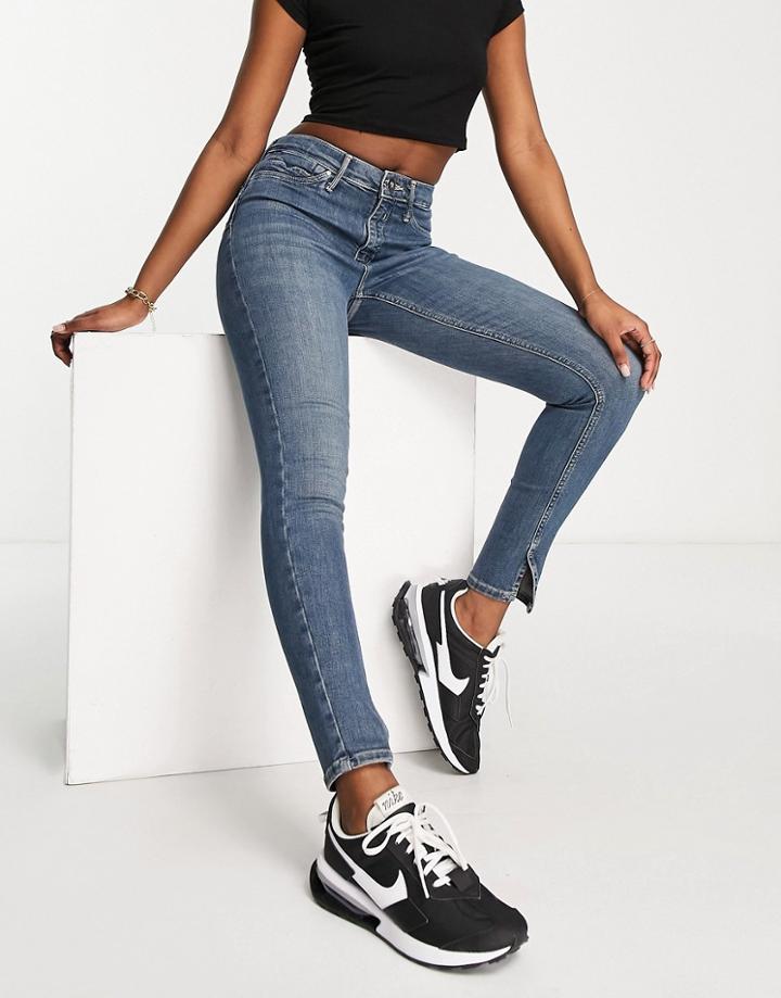 River Island Mid Rise Sculpt Skinny Jeans In Medium Blue