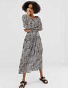 Asos Design Leopard Print Midi Skirt With Corset Waist Detail - Multi
