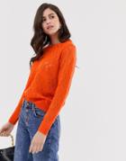 Vila Open Knit Sweater In Orange-red