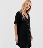 Asos Design Maternity Mini Slub Button Through Swing Dress-black
